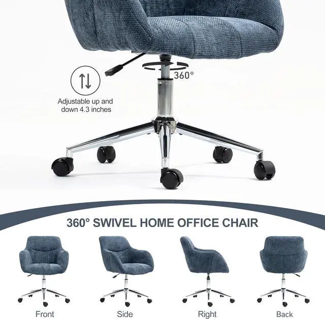 Alt view image 4 of 7 - BRTHORY Home Office Chairs with Thick Upholstered Chenille Fabric Height Adjustable Armchair Computer Desk Chairs with Wheels, Comfortable Back Seat for Gaming, Living Room, Bedroom, Study Room