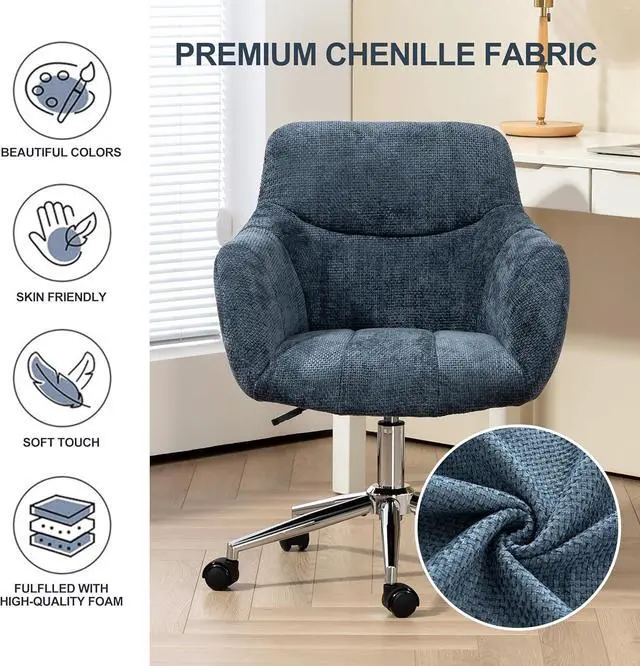 Alt view image 5 of 7 - BRTHORY Home Office Chairs with Thick Upholstered Chenille Fabric Height Adjustable Armchair Computer Desk Chairs with Wheels, Comfortable Back Seat for Gaming, Living Room, Bedroom, Study Room