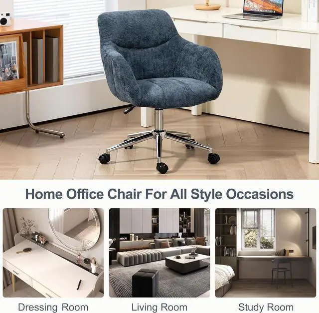 Alt view image 6 of 7 - BRTHORY Home Office Chairs with Thick Upholstered Chenille Fabric Height Adjustable Armchair Computer Desk Chairs with Wheels, Comfortable Back Seat for Gaming, Living Room, Bedroom, Study Room