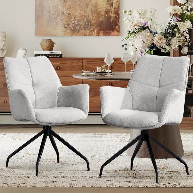 Main image of BRTHORY Dining Chairs Set of 2, 360°Swivel Chairs Upholstered Armchair Desk Chairs Comfortable Back Seat for Living Room, Bedroom,Study Room,Beige