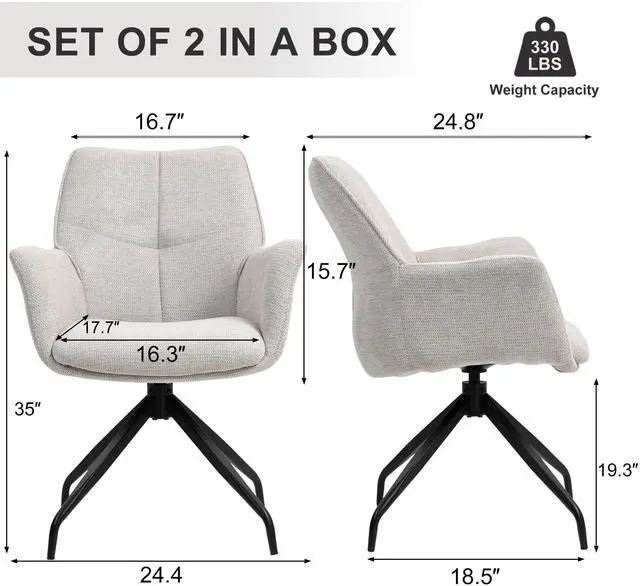 Alt view image 2 of 7 - BRTHORY Dining Chairs Set of 2, 360°Swivel Chairs Upholstered Armchair Desk Chairs Comfortable Back Seat for Living Room, Bedroom,Study Room,Beige