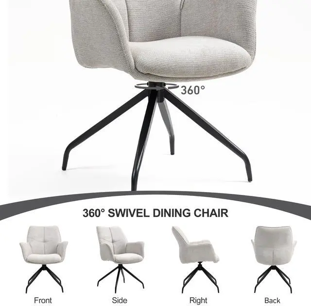 Alt view image 3 of 7 - BRTHORY Dining Chairs Set of 2, 360°Swivel Chairs Upholstered Armchair Desk Chairs Comfortable Back Seat for Living Room, Bedroom,Study Room,Beige