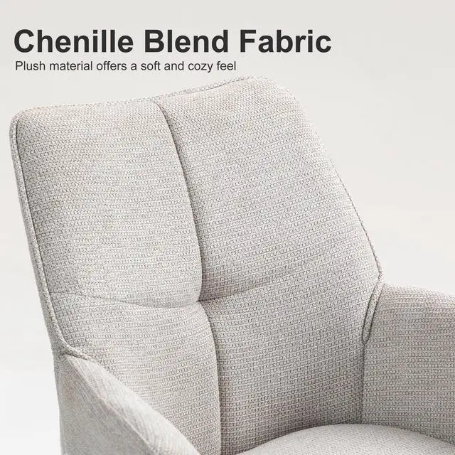 Alt view image 4 of 7 - BRTHORY Dining Chairs Set of 2, 360°Swivel Chairs Upholstered Armchair Desk Chairs Comfortable Back Seat for Living Room, Bedroom,Study Room,Beige