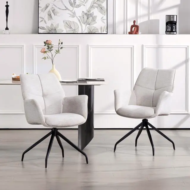 Alt view image 6 of 7 - BRTHORY Dining Chairs Set of 2, 360°Swivel Chairs Upholstered Armchair Desk Chairs Comfortable Back Seat for Living Room, Bedroom,Study Room,Beige