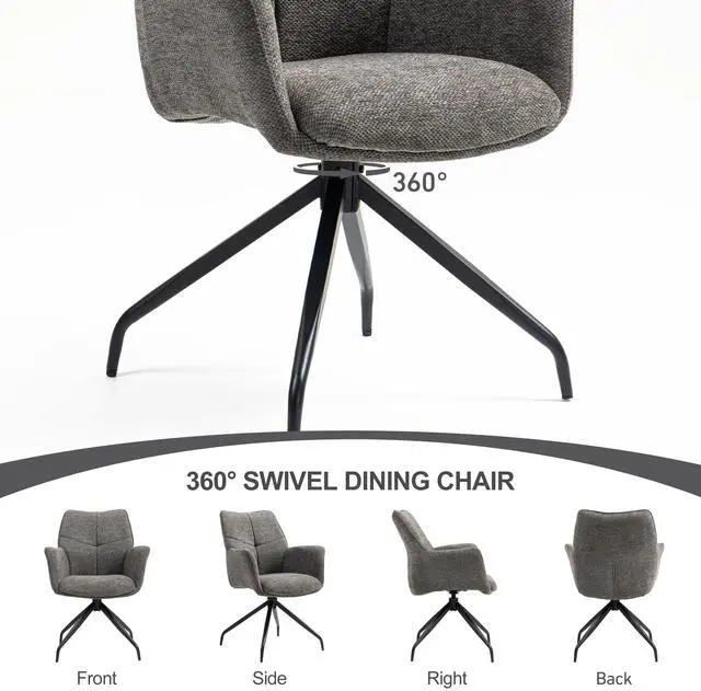 Alt view image 3 of 7 - BRTHORY Dining Chairs Set of 2, 360°Swivel Chairs Upholstered Armchair Desk Chairs Comfortable Back Seat for Living Room, Bedroom,Study Room,Dark Gray