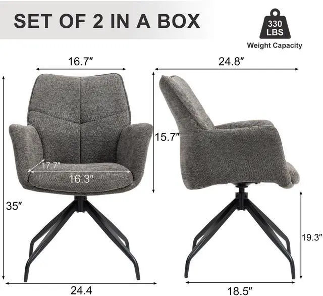 Alt view image 2 of 7 - BRTHORY Dining Chairs Set of 2, 360°Swivel Chairs Upholstered Armchair Desk Chairs Comfortable Back Seat for Living Room, Bedroom,Study Room,Dark Gray