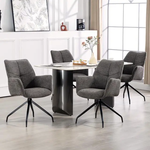 Alt view image 7 of 7 - BRTHORY Dining Chairs Set of 2, 360°Swivel Chairs Upholstered Armchair Desk Chairs Comfortable Back Seat for Living Room, Bedroom,Study Room,Dark Gray