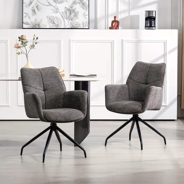 Alt view image 6 of 7 - BRTHORY Dining Chairs Set of 2, 360°Swivel Chairs Upholstered Armchair Desk Chairs Comfortable Back Seat for Living Room, Bedroom,Study Room,Dark Gray