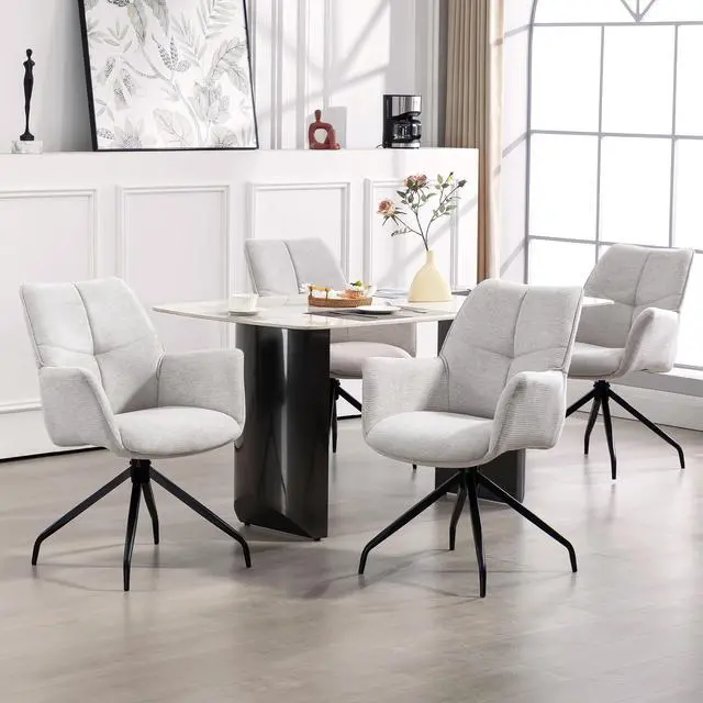 Alt view image 7 of 7 - BRTHORY Dining Chairs Set of 2, 360°Swivel Chairs Upholstered Armchair Desk Chairs Comfortable Back Seat for Living Room, Bedroom,Study Room,Beige