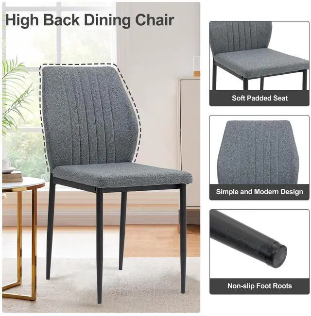 Alt view image 4 of 7 - BRTHORY Modern Dining Chairs Set of 4 High Back Support Dining Room Chair with Metal Legs Chenille Fabric Kitchen Chair for Home Restaurant