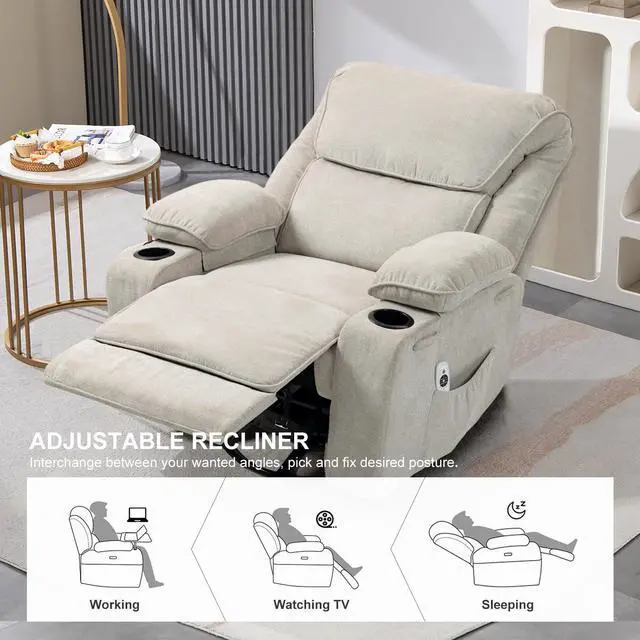 Alt view image 4 of 7 - BRTHORY Rocker Recliner Chair with Massage and Heated, 360°Swivel Rocking Chairs with Cup Holders Remote Control for Living Room (Beige)