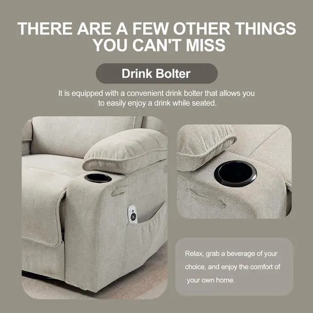 Alt view image 7 of 7 - BRTHORY Rocker Recliner Chair with Massage and Heated, 360°Swivel Rocking Chairs with Cup Holders Remote Control for Living Room (Beige)