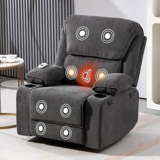 Main image of BRTHORY Rocker Recliner Chair with  Massage and Heated, 360°Swivel Rocking Chairs with Cup Holders Remote Control for Living Room (Dark Gray)