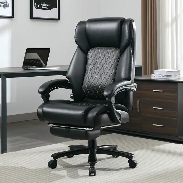 Alt view image 2 of 7 - BRTHORY 440LBS Big and Tall Office PC Chair with Adjustment Lumbar Support Ergonomic Executive Heavy Duty Gaming Chair for Long Hours Sitting, Computer chair with Flip-up Armrest, PU Leather