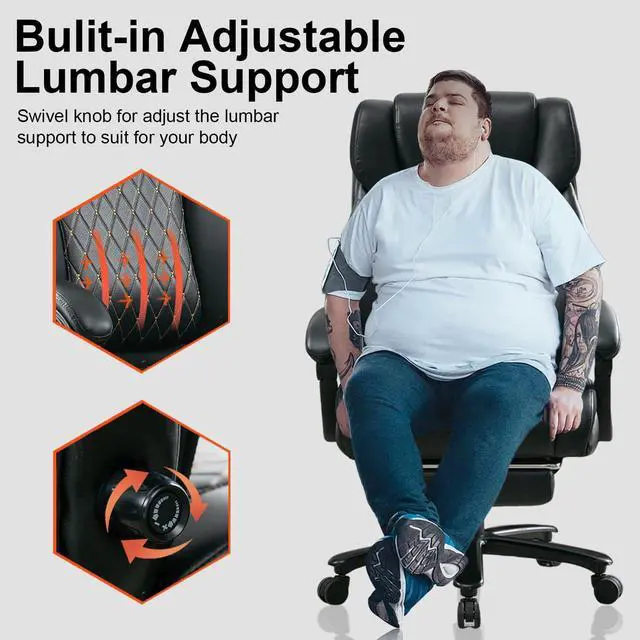 Alt view image 4 of 7 - BRTHORY 440LBS Big and Tall Office PC Chair with Adjustment Lumbar Support Ergonomic Executive Heavy Duty Gaming Chair for Long Hours Sitting, Computer chair with Flip-up Armrest, PU Leather