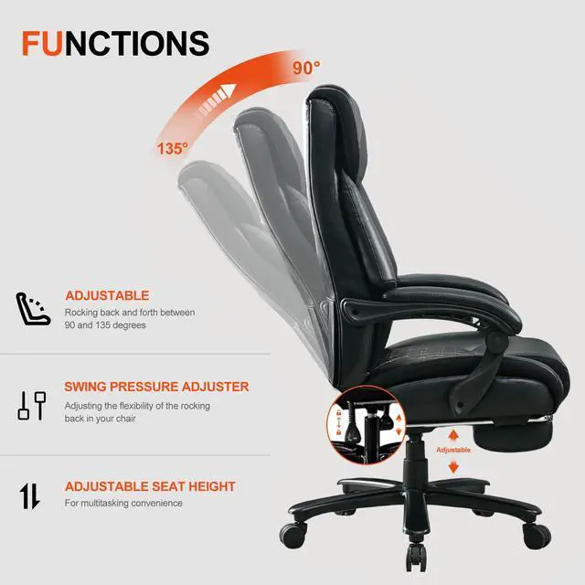Alt view image 5 of 7 - BRTHORY 440LBS Big and Tall Office PC Chair with Adjustment Lumbar Support Ergonomic Executive Heavy Duty Gaming Chair for Long Hours Sitting, Computer chair with Flip-up Armrest, PU Leather