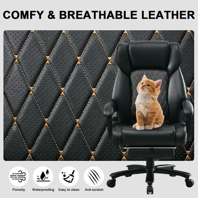 Alt view image 7 of 7 - BRTHORY 440LBS Big and Tall Office PC Chair with Adjustment Lumbar Support Ergonomic Executive Heavy Duty Gaming Chair for Long Hours Sitting, Computer chair with Flip-up Armrest, PU Leather