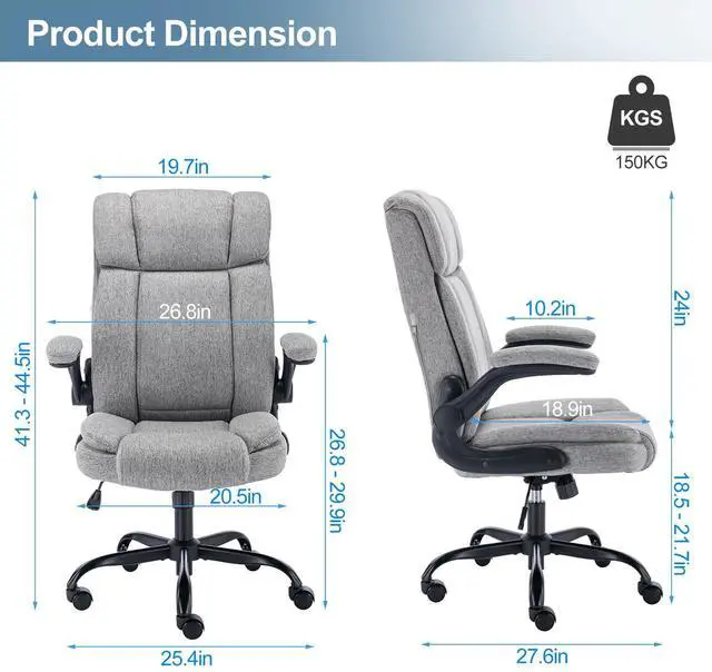 Alt view image 2 of 7 - BRTHORY Office Chair High Back Ergonomic Executive Computer Desk Chair Comfortable Fabric Padded Gaming Chairs with Flip-up Adjustable Armrest Swivel Wheels (Grey)