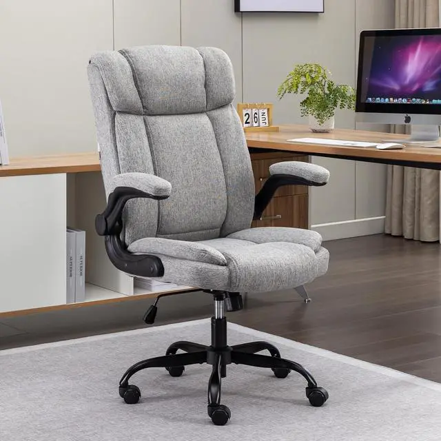Main image of BRTHORY Office Chair High Back Ergonomic Executive Computer Desk Chair Comfortable Fabric Padded Gaming Chairs with Flip-up Adjustable Armrest Swivel Wheels (Grey)
