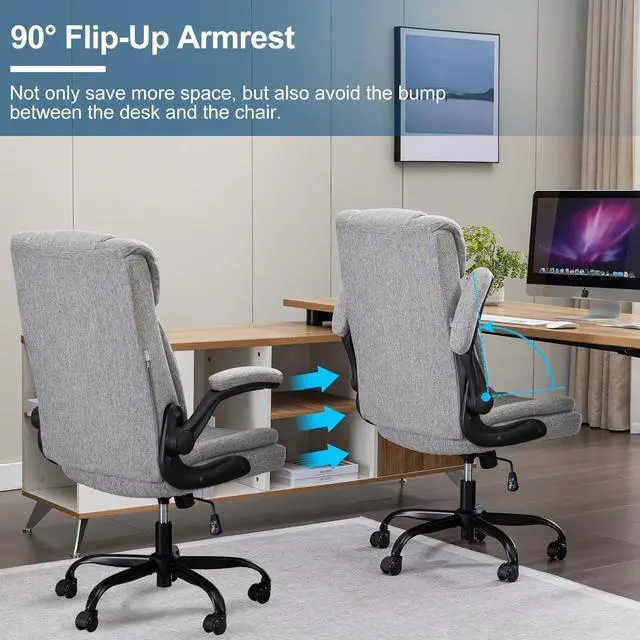 Alt view image 6 of 7 - BRTHORY Office Chair High Back Ergonomic Executive Computer Desk Chair Comfortable Fabric Padded Gaming Chairs with Flip-up Adjustable Armrest Swivel Wheels (Grey)