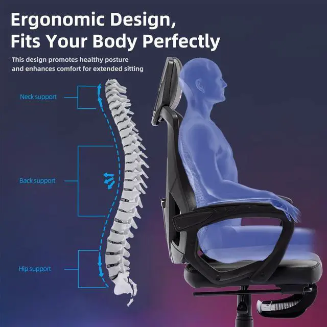 Alt view image 6 of 7 - BRTHORY Gaming Desk Chair with Footrest, Ergonomic Computer Office Desk Chair,Reclining Game Chairs Lumbar Support,Faux Leather,Height Adjustable,360° Swivel (Grey)