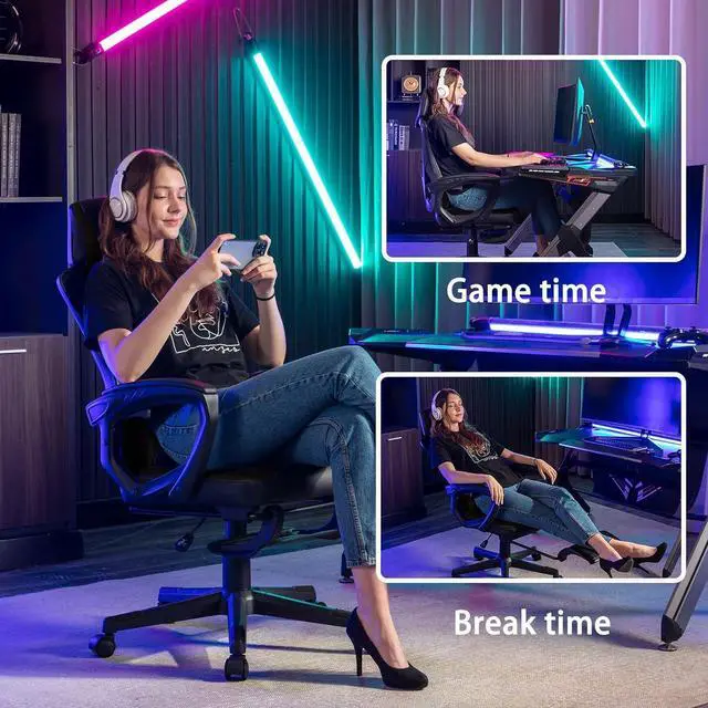 Alt view image 7 of 7 - BRTHORY Gaming Desk Chair with Footrest, Ergonomic Computer Office Desk Chair,Reclining Game Chairs Lumbar Support,Faux Leather,Height Adjustable,360° Swivel (Grey)