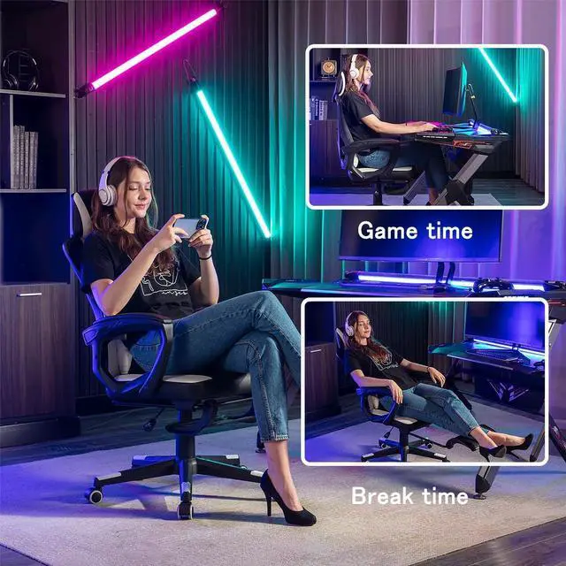 Alt view image 7 of 7 - BRTHORY Gaming Desk Chair with Footrest, Ergonomic Computer Office Desk Chair,Reclining Game Chairs Lumbar Support,Faux Leather,Height Adjustable,360° Swivel (White)