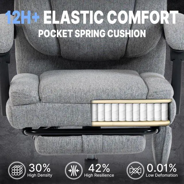 Alt view image 6 of 7 - BRTHORY Fabric Massage Office Chair with Foot Rest,8 Points Vibration and Heat Ergonomic Executive Desk Chair for Heavy People, Big and Tall Office Chairs with Reclining Computer Chair High Back