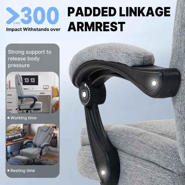 Alt view image 7 of 7 - BRTHORY Fabric Massage Office Chair with Foot Rest,8 Points Vibration and Heat Ergonomic Executive Desk Chair for Heavy People, Big and Tall Office Chairs with Reclining Computer Chair High Back