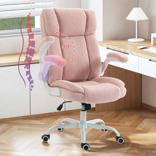 Main image of BRTHORY Office Chair High Back Ergonomic Executive Computer Desk Chair Comfortable Fabric Padded Gaming Chairs with Flip-up Adjustable Armrest Swivel Wheels (Pink)