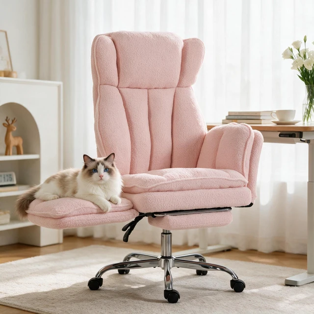 Main image of BRTHORY Flip Armrests for Pets & Cross Legged Sitting Desk Chair, Executive Ergonomic Computer Gaming Chair with Foot Rest, Teddy Fabric Big and Tall Wide Seat Reclining Office Chair (Pink)