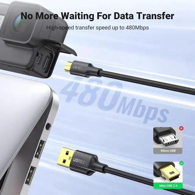 Alt view image 7 of 7 - UGREEN Mini USB Cable 6 FT,USB Mini Cable Mini USB 2.0 Cable Compatible with Garmin Nuvi GPS,SatNav,Dash Cam,Camera,PS3 Controller,Hard Drive,GoPro Hero 3+,PDA