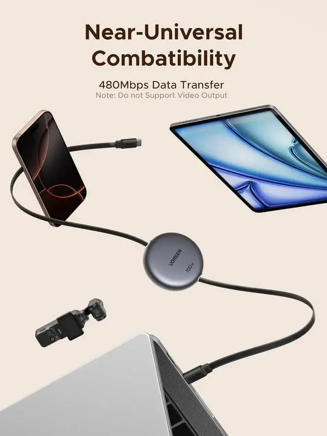 Alt view image 5 of 7 - UGREEN 100W Retractable USB C Cable, Type C Cord USB C Charger Cable for iPhone 17/16/14, MacBook Pro/Air, Galaxy S25/S25/S24, iPad Pro/Air, Pixel 9/8, Switch, AirPods, Black, 3.3FT