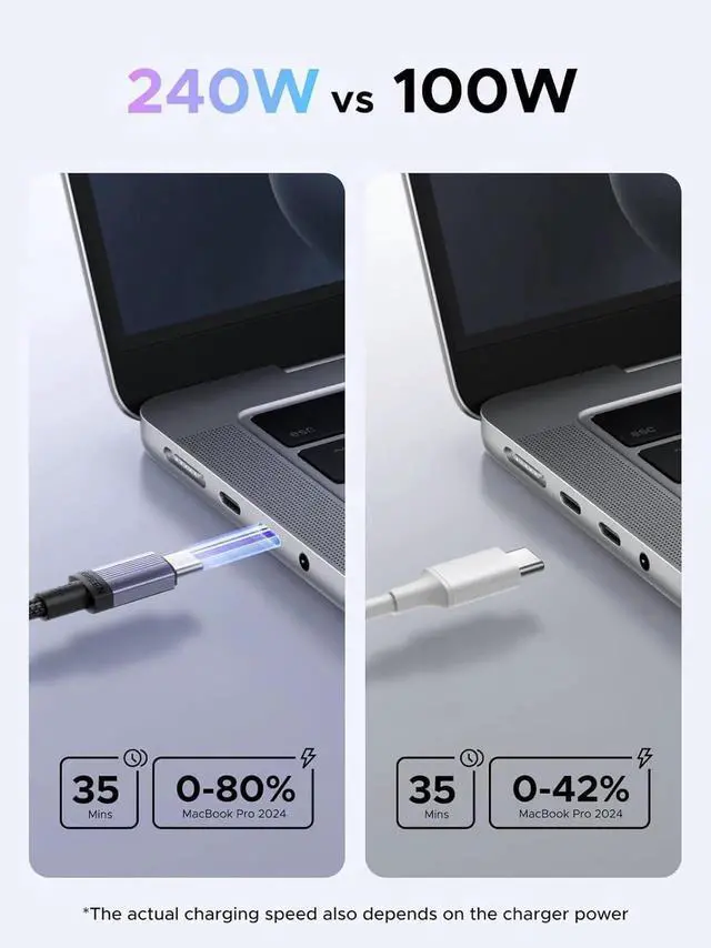 Alt view image 3 of 7 - UGREEN 2-Pack 240W USB C to USB C Cable, Fast Charging USB C Cable for iPhone 17 Pro Max/16/15, Galaxy S25/S24/S23, Pixel 9/8/7, MacBook Pro/Air, ThinkBook, D-ELL XPS, iPad Pro/Air, Steam Deck, 3.3FT