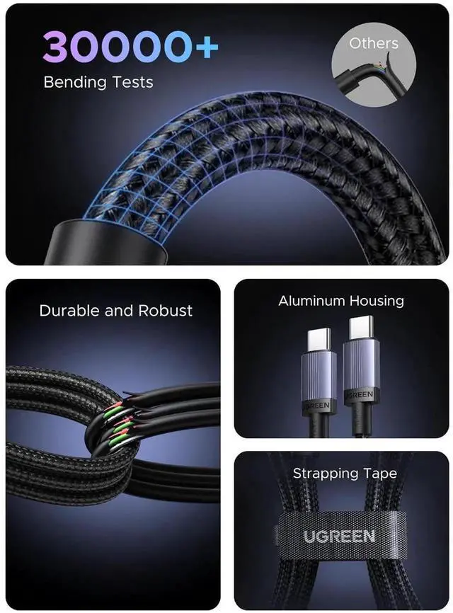 Alt view image 5 of 7 - UGREEN 2-Pack 240W USB C to USB C Cable, Fast Charging USB C Cable for iPhone 17 Pro Max/16/15, Galaxy S25/S24/S23, Pixel 9/8/7, MacBook Pro/Air, ThinkBook, D-ELL XPS, iPad Pro/Air, Steam Deck, 3.3FT