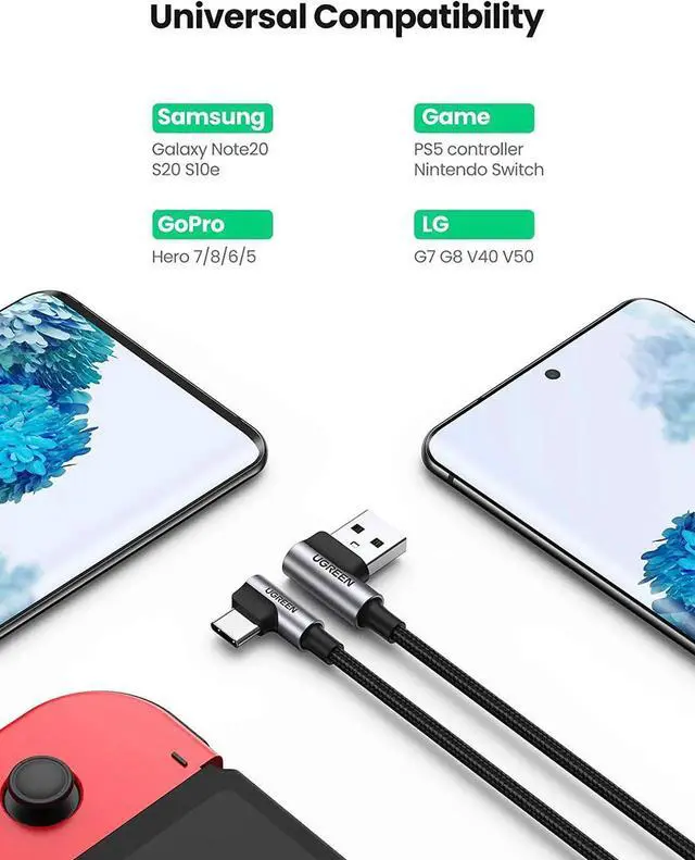 Alt view image 7 of 7 - UGREEN USB to USB C Cable 90 Degree USB C Fast Charging Cord Compatible with iPhone 16/16 Plus/16 Pro/16 Pro Max/15/SAM-SUNG Galaxy S10/S10+/Pixel 7/6a/LG G8/G7/Pixel/Switch, 3.3FT