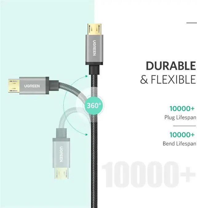 Alt view image 3 of 7 - UGREEN Micro USB Cable, 1.5FT High Speed Fast Charging USB Cable, Nylon Braided Durable Android Phone Charger Cord, Compatible with SAM-SUNG Galaxy S7 S6 Note LG V10 Tablet PS4 MP3