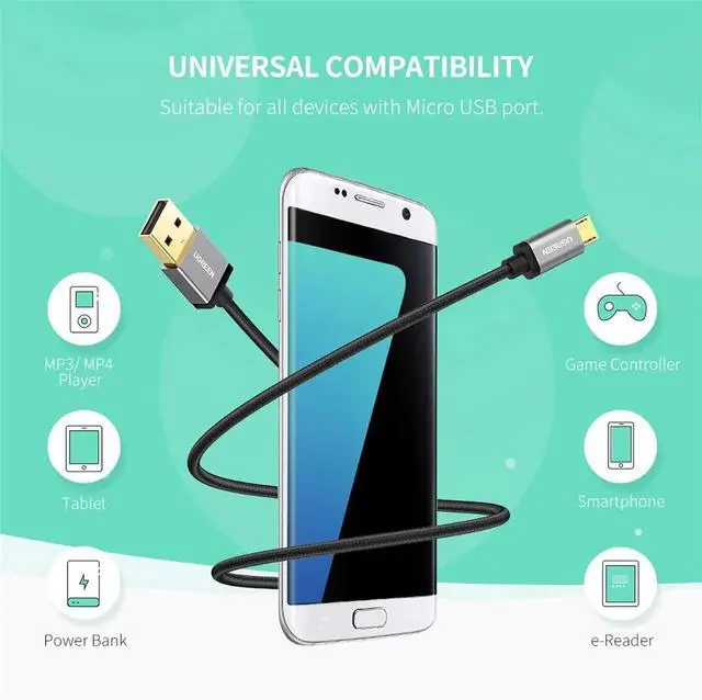 Alt view image 5 of 7 - UGREEN Micro USB Cable, 1.5FT High Speed Fast Charging USB Cable, Nylon Braided Durable Android Phone Charger Cord, Compatible with SAM-SUNG Galaxy S7 S6 Note LG V10 Tablet PS4 MP3