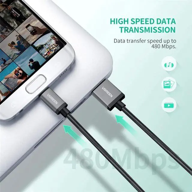 Alt view image 6 of 7 - UGREEN Micro USB Cable, 1.5FT High Speed Fast Charging USB Cable, Nylon Braided Durable Android Phone Charger Cord, Compatible with SAM-SUNG Galaxy S7 S6 Note LG V10 Tablet PS4 MP3