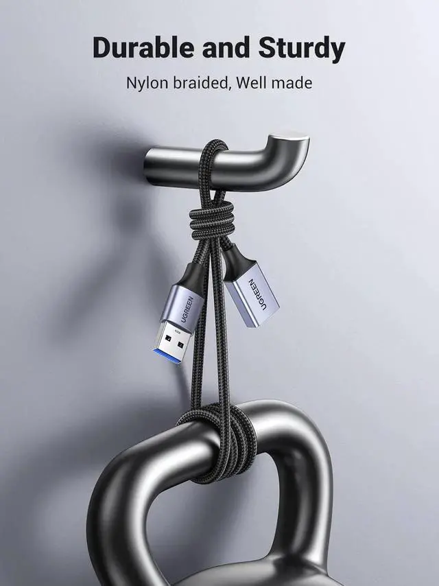 Alt view image 4 of 7 - UGREEN 2 Pack USB Extension Cable, (15 FT+ 15 FT) USB Extender Nylon Braided Compatible with Webcam, Camera, Phone, USB hub, Mouse, Keyboard, Printer, Hard Drive, Headset