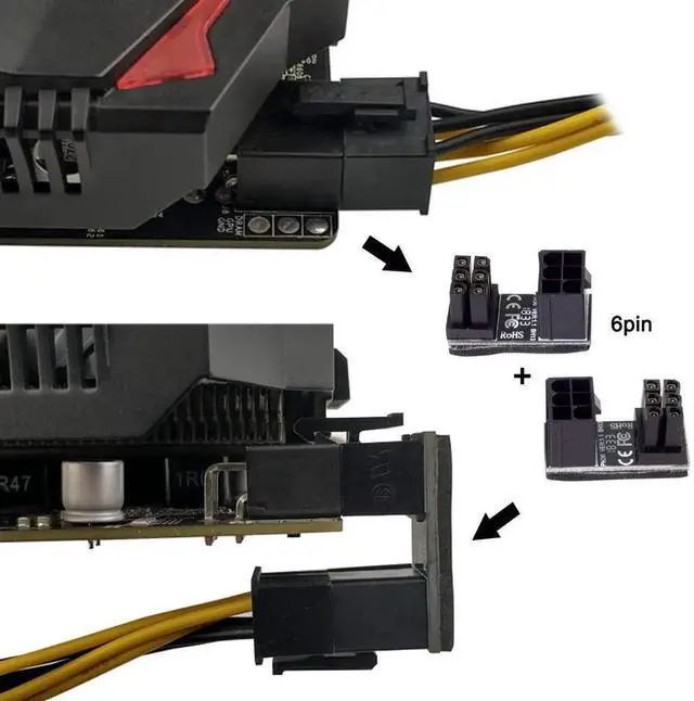 Alt view image 6 of 7 - 2 Pack ATX 6Pin Male to Female 180 Degree Angled Power Connector Adapter for GPU Graphics Card
