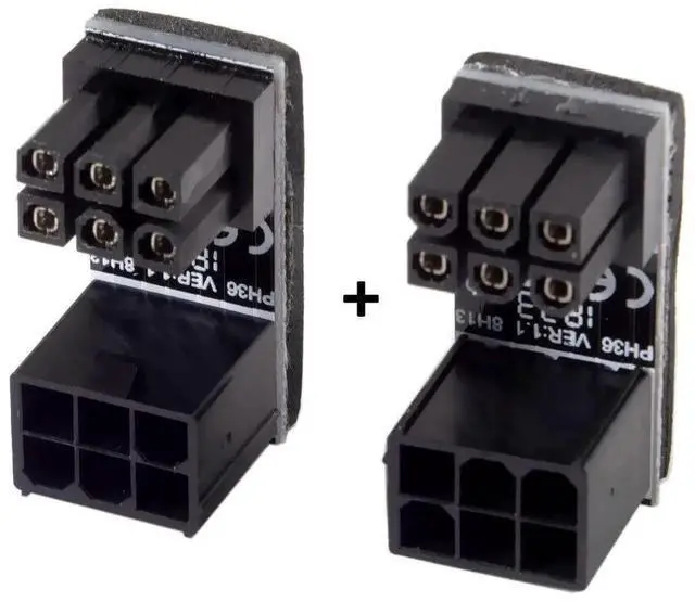 Alt view image 7 of 7 - 2 Pack ATX 6Pin Male to Female 180 Degree Angled Power Connector Adapter for GPU Graphics Card