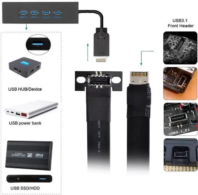 Alt view image 6 of 7 - USB 3.2 Gen 2 USB 3.1 Type-E Front Panel Socket Motherboard Header Extension Cable 50cm