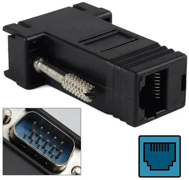 Alt view image 3 of 7 - 2 Pack RJ45 to VGA Adapter VGA 15Pin Male to RJ45 Cat5 Cat6 Female Ethernet Extender Converter Adapter for Monitor & Projector