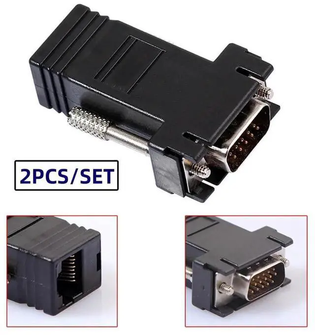 Alt view image 7 of 7 - 2 Pack RJ45 to VGA Adapter VGA 15Pin Male to RJ45 Cat5 Cat6 Female Ethernet Extender Converter Adapter for Monitor & Projector