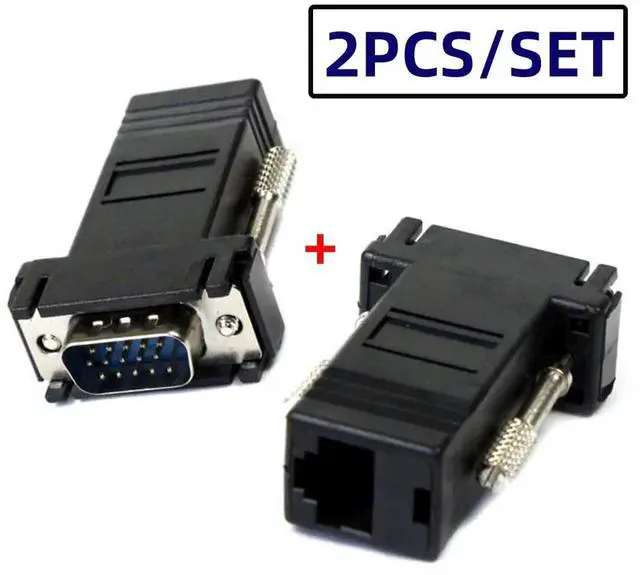 Alt view image 6 of 7 - 2 Pack RJ45 to VGA Adapter VGA 15Pin Male to RJ45 Cat5 Cat6 Female Ethernet Extender Converter Adapter for Monitor & Projector