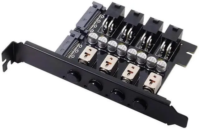 Alt view image 2 of 7 - 4 SATA HDD SSD Hard Drive Power Switch Selector Module Control System with 120mm PCI Bracket