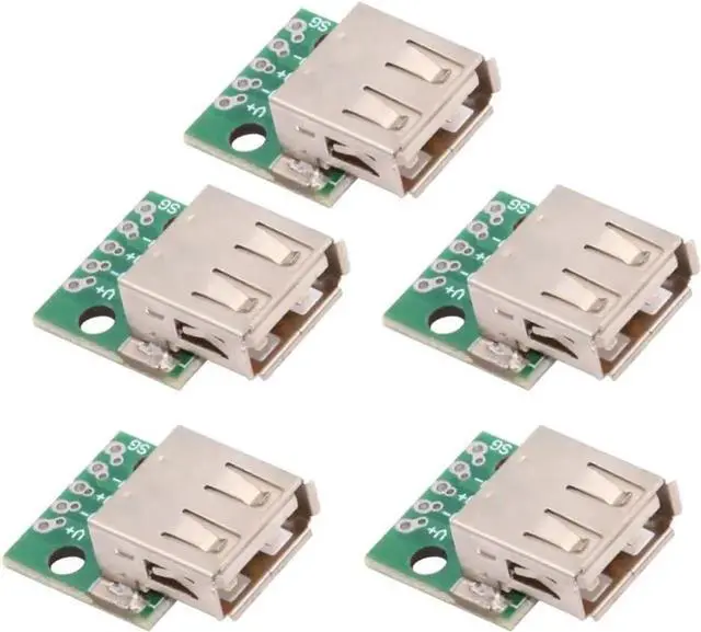 Main image of 5 Pack USB 2.0 DIY Connector,USB 2.0 Type-A 5Pin Female Socket Port Repair Replacement Solder Adapter with Flange