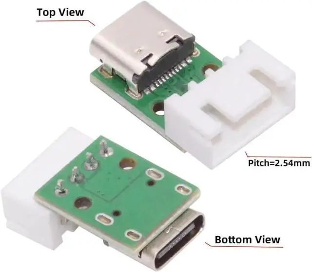 Alt view image 3 of 7 - 5 Pack USB C DIY Connector, Pitch 2.54mm 4Pin to USB 2.0 Type C Female Socket Port Repair Replacement Solder Adapter with Wafer Socket