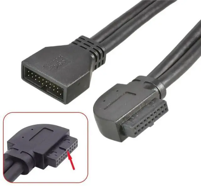 Alt view image 4 of 7 - USB 3.0 Front Panel Header 19/20Pin Male to Female 90 Degree Left Angled Mainboard Header Port Extension Cable Adapter